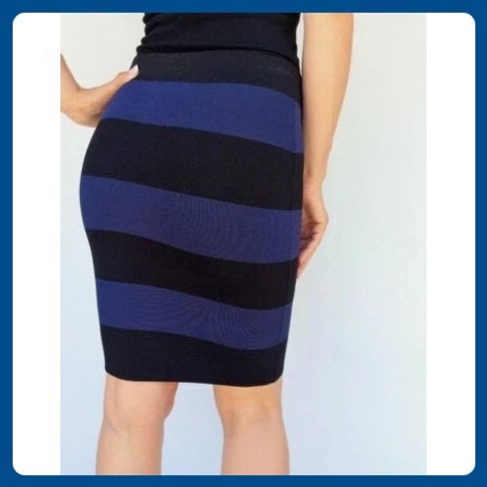 BCBGMAXAZRIA Black & Blue Striped Pencil Skirt Women's Career Elegant - Picture 4 of 6